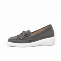 Grey Womens Bow Jelly Ballet Flats side view with flat tassels and white platform sole