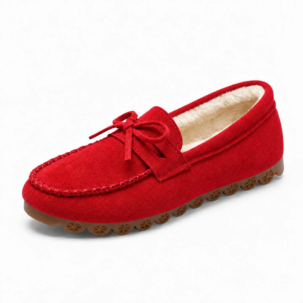 Womens Fur Lined Moccasin Loafers pair view - warm womens loafers UK
