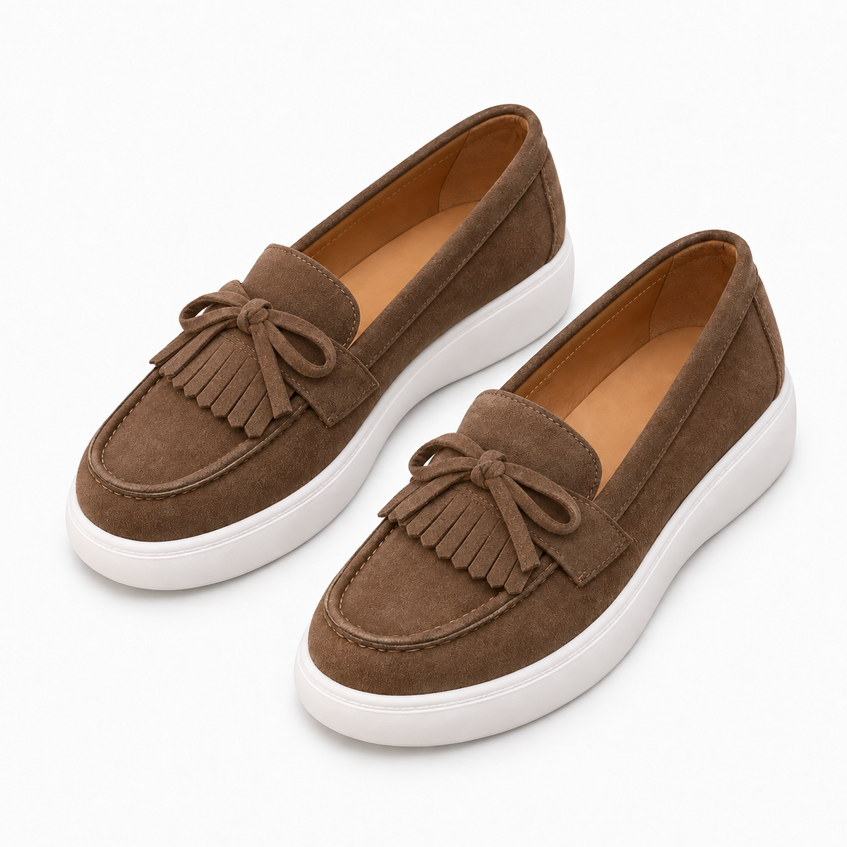 Brown Womens Bow Jelly Ballet Flats pair with natural flat laces and white platform sole