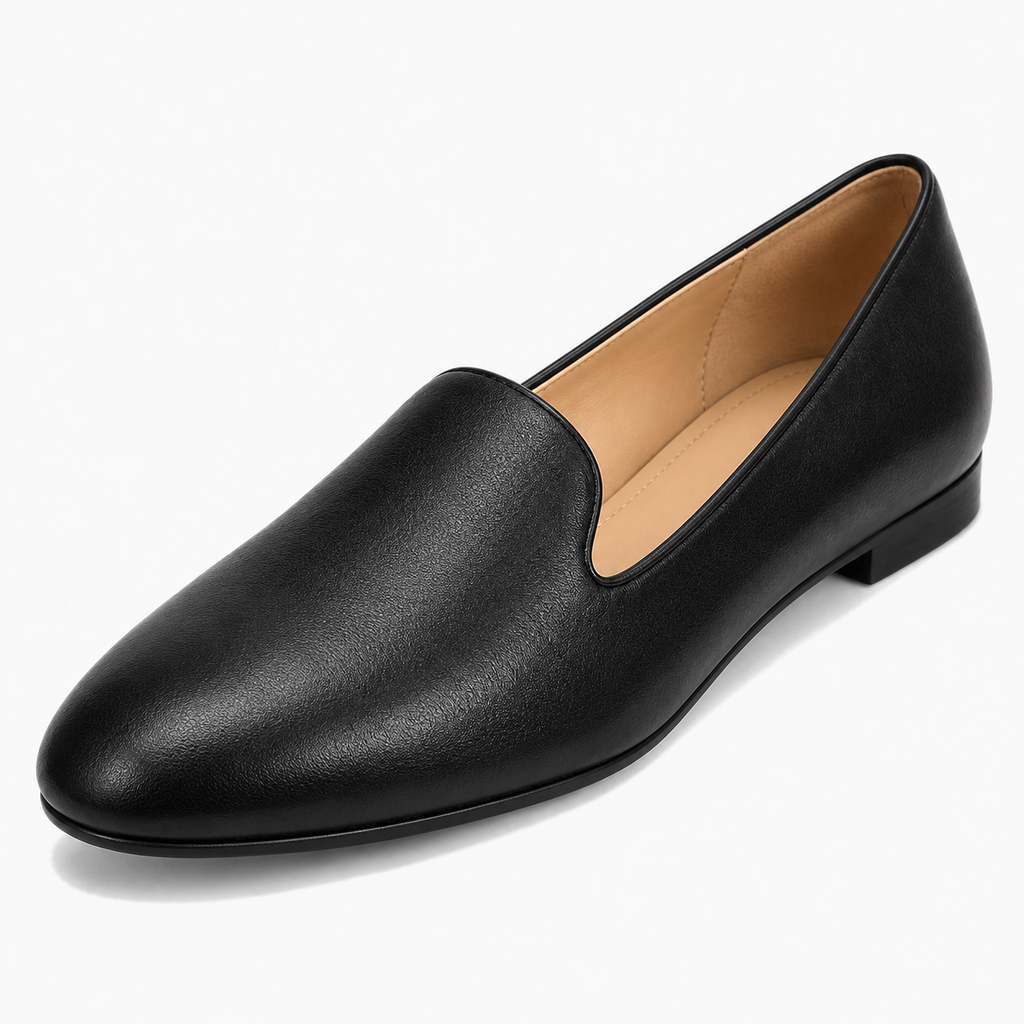 Black Womens Slip On Loafers close-up view - ladies loafers UK