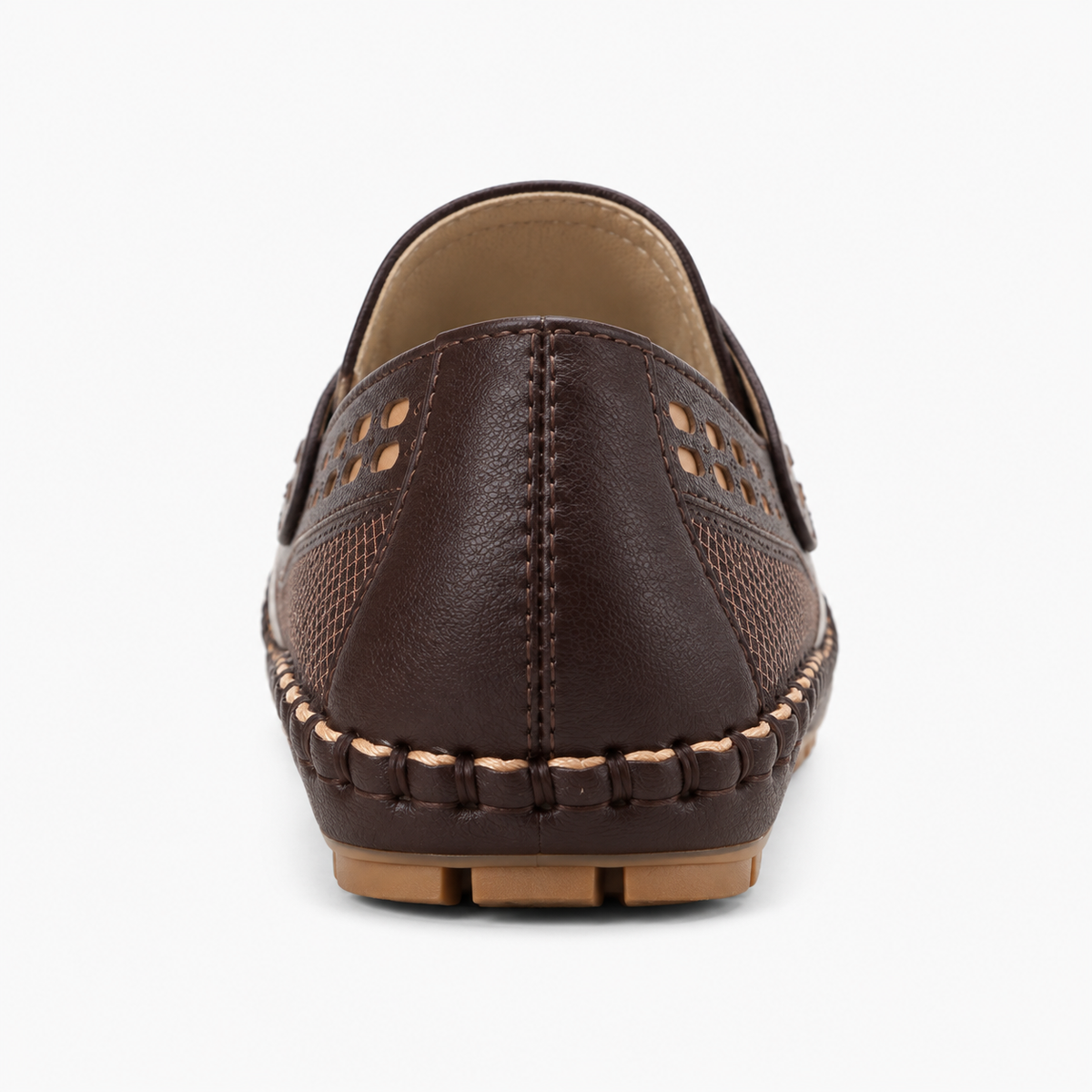 Dark brown womens Mary Jane square toe ballet flats studio back view with breathable side panels