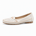 White womens Mary Jane square toe ballet flats side view with breathable mesh panels