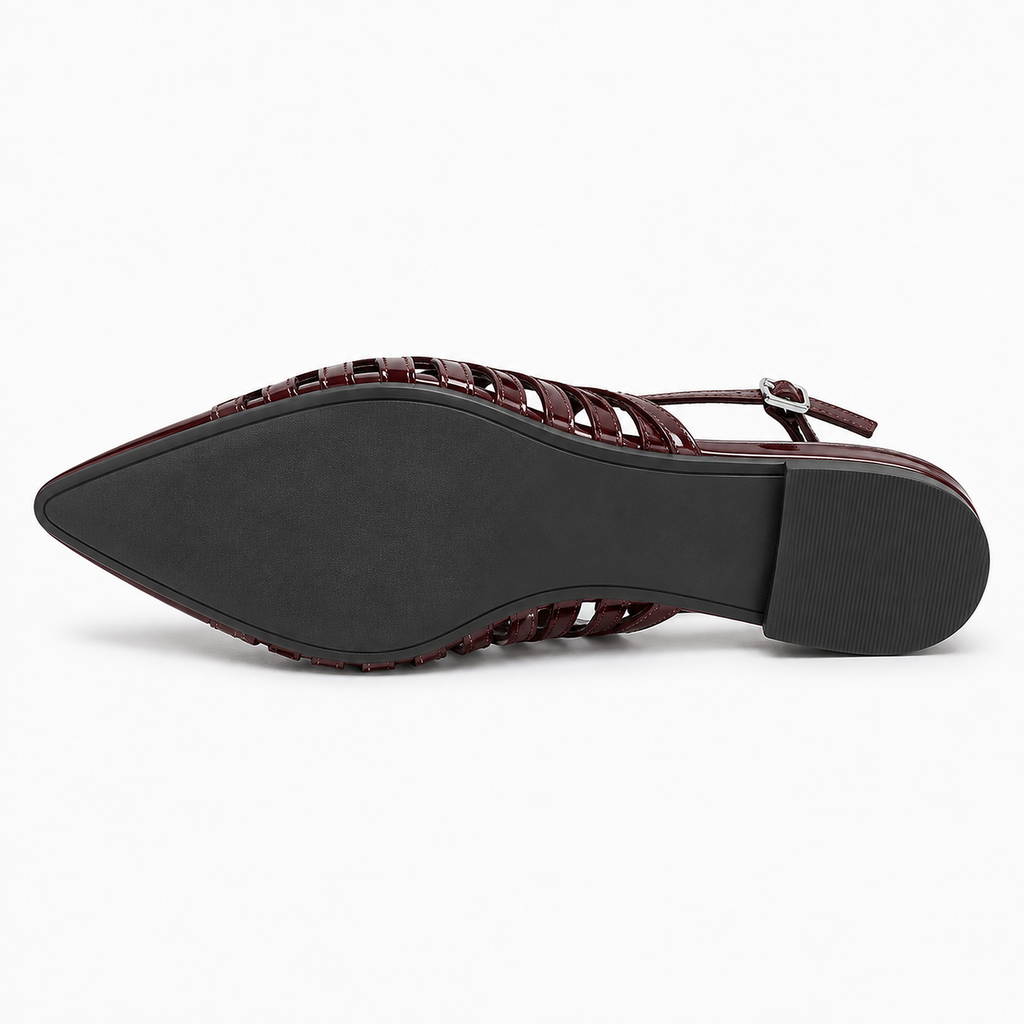 Womens Pointed Toe Ballet Flats Burgundy vue semelle - ballerine pointue bordeaux avec semelle fine noire et talon plat bas