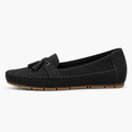 Black soft sole walking loafers side view on a clean studio background
